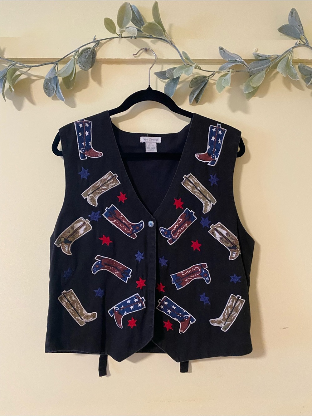 Vintage Americana Cowboy Boot Embroidered Vest